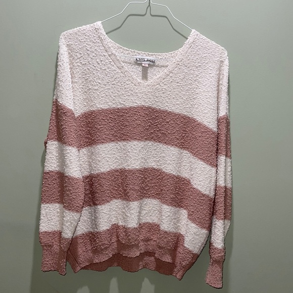 Cream and Mauve Stripped Oversized Sweater, Knox Rose, XL - Picture 1 of 3